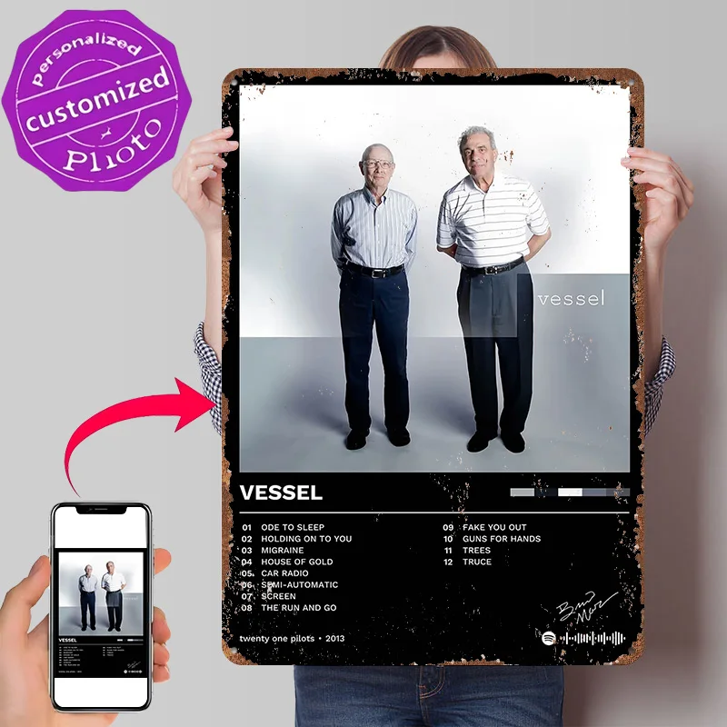 Twenty One Pilots - Vessel Album Cover 3D Texture Metal Poster Customized Wall Art Tin Sign Gift for Mancave Home Decor Items
