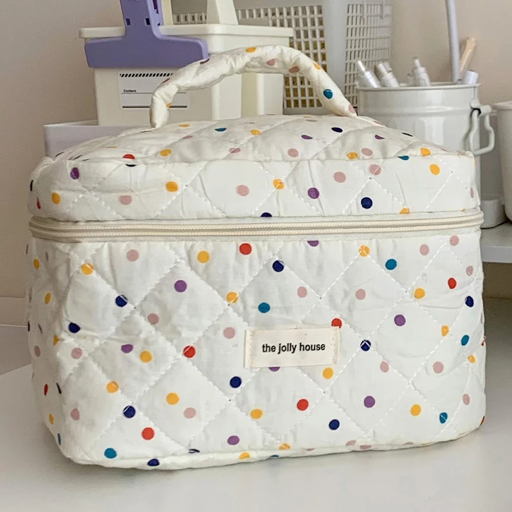 Colorful Polka Dots Travel Makeup Pouch Large Capacity Cosmetic Zipper Pouch Makeup Organizer Storage Bag for Women and Girls