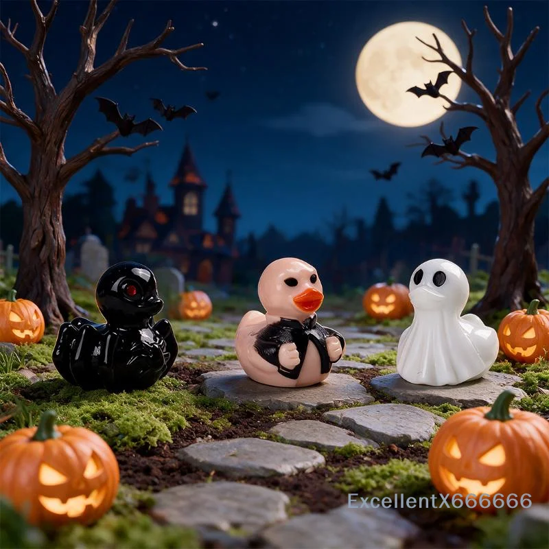 10Pcs Cute Mini Halloween Resin Duck Figurines Pumpkin Ghost Prints for Holiday Party Home Shelf Decoration