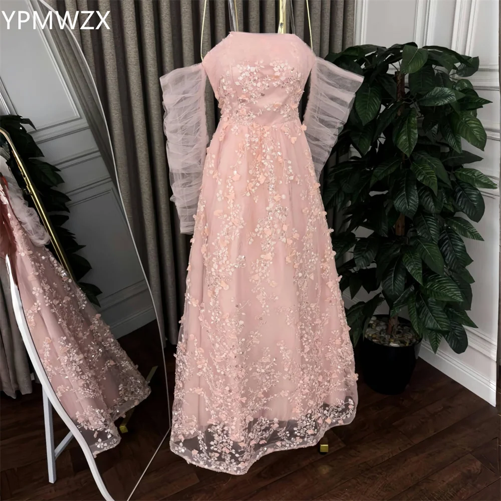 

Customized Formal Dress Women Party Occasion Prom Gown YPMWZX Off-the-shoulder A-line Floor Length Skirts Layered Tulle Applique