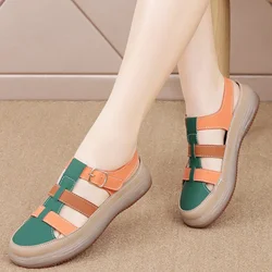 2025 Summer High Quality Leather Baotou Roman Sandals Ladies Retro Hollow Woven Women Sandals Platform Beach Slippers Sandalias
