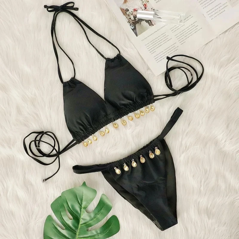 

Two Piece separates Swimsuit Women with Gemstone Pendant Bikini Bathing Suit