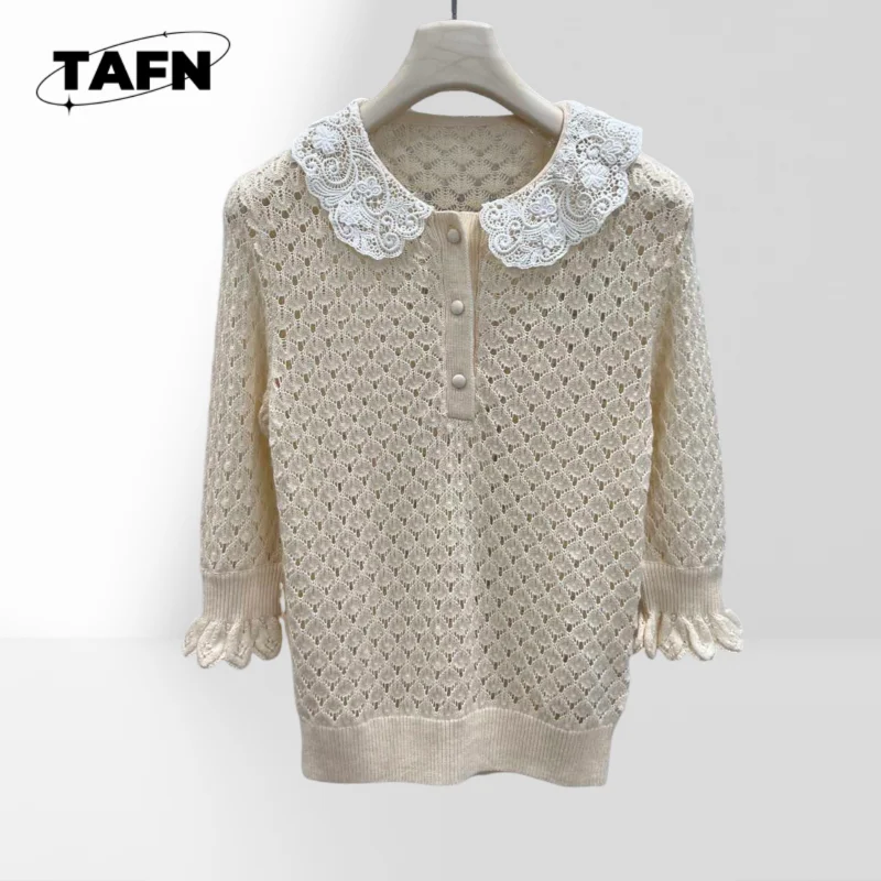 

25 Spring and Summer New Three-Dimensional Crocheted Collar Knitted Small Top Sweater High Street Temperament AG2305