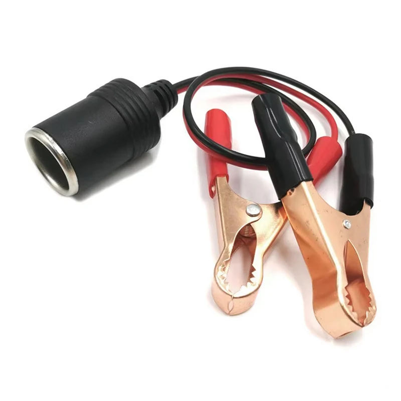 12V Car Battery Clip-on Cigarette Lighter Socket Connector Emergency Power Adapter with Cable Line Clamps for RV Truck Boat