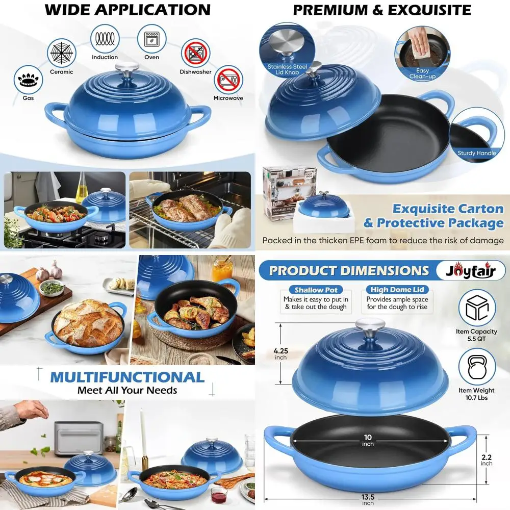 

Enameled Cast Iron Dutch Oven, 5.5 QT, Heavy-Duty Handles, Non-Stick, Oven-Safe up to 500°F, Blue