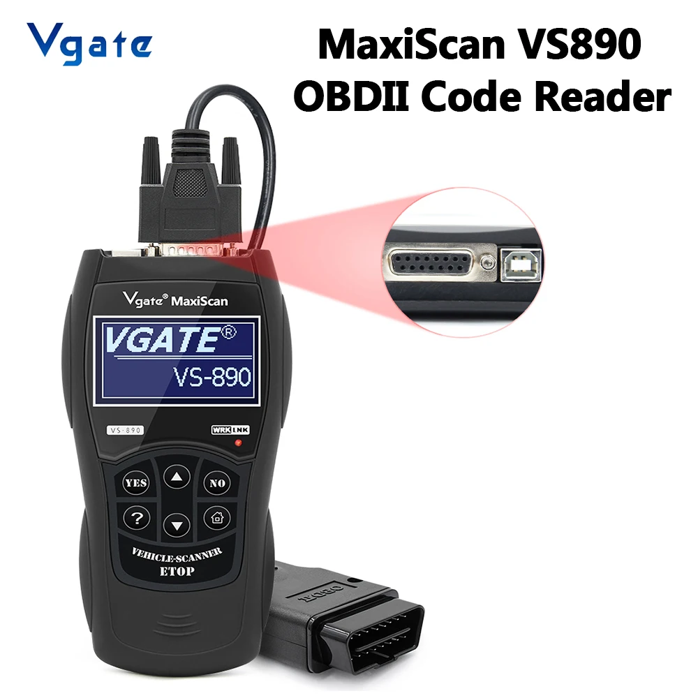 Vgate MaxiScan VS890 OBD2 Code Reader O2 Monitor Test OBDII Car Diagnostic Tool OBD 2 Scanner Multi-Languages Multifunctional