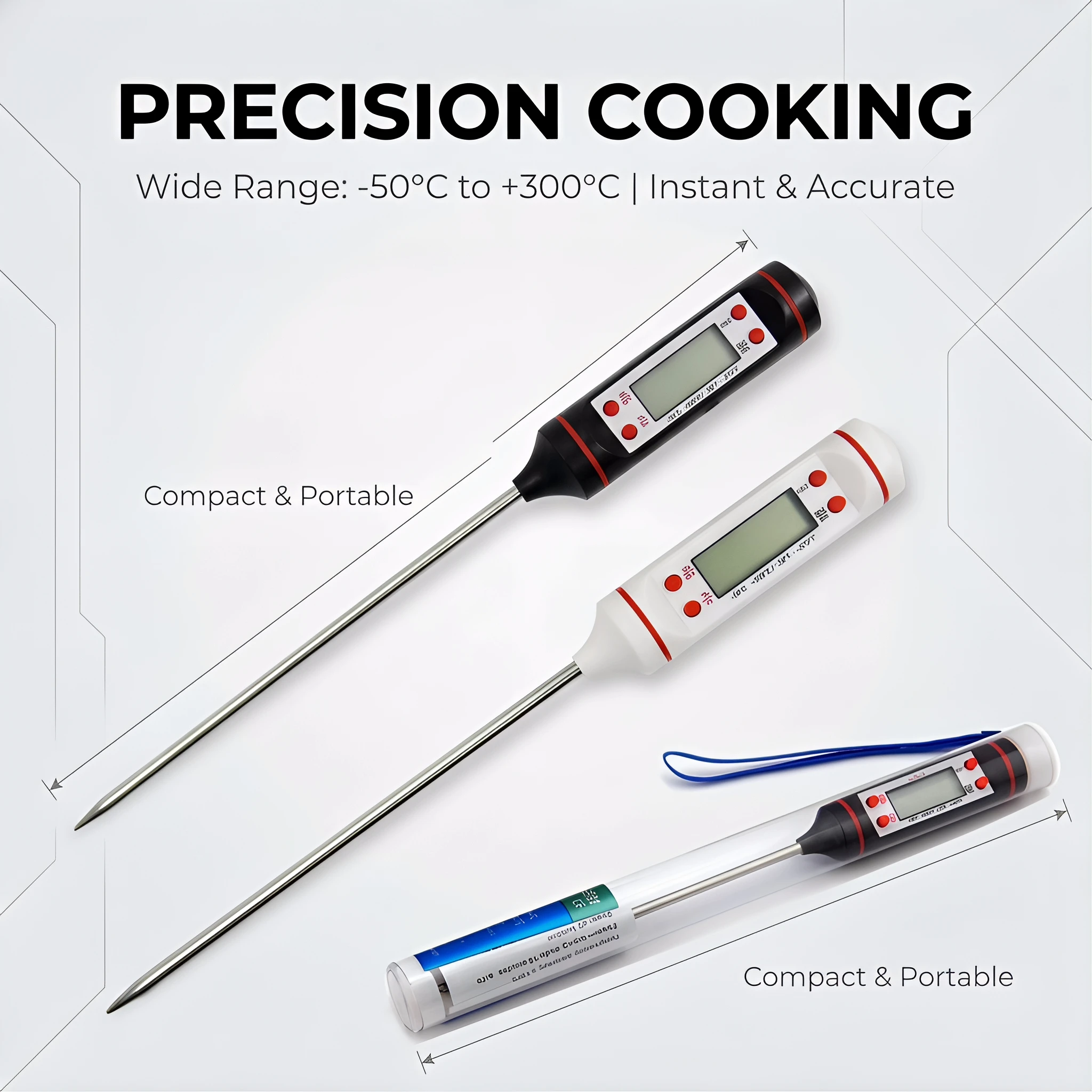 TP101 Siyah Dijital Gıda Termometresi LCD Ekranlı Anında Ölçüm Mutfak Barbekü Et Yağı Probu