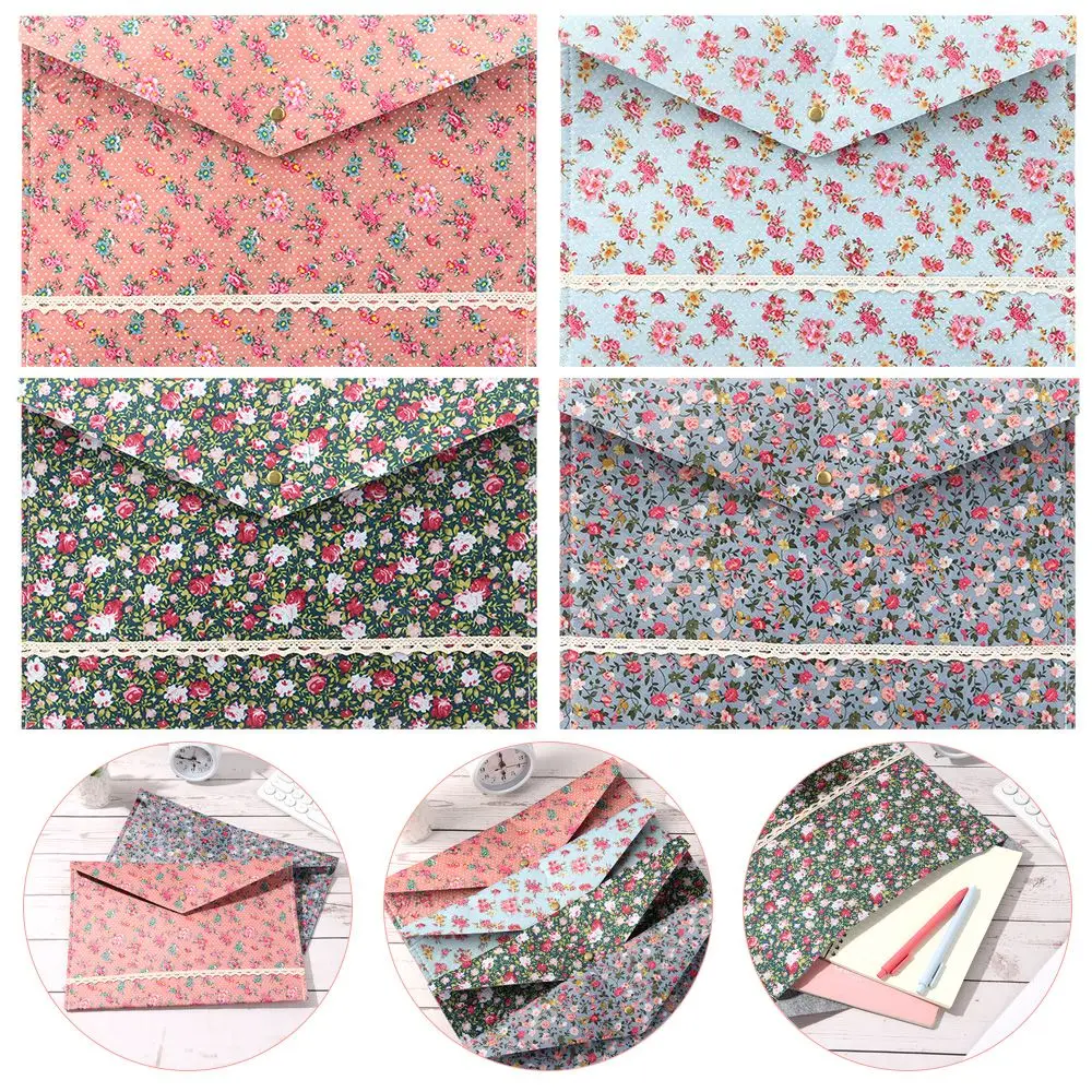 Cute Elegant Little Flowers Fabric A4 File Folder Floral Large Capacity Document Bag Filing Briefcase Organizer Bag