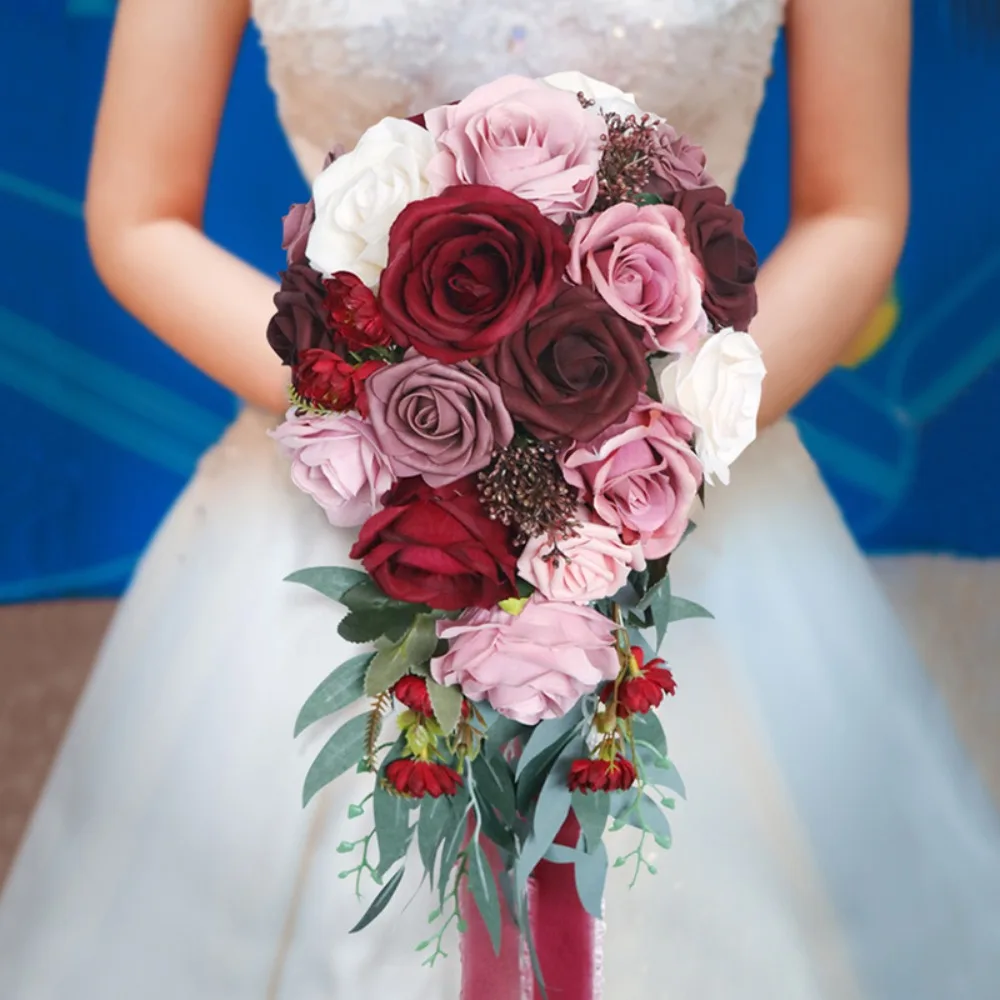 

New Waterfall Artificial Flowers Silk Rose Handheld Flower Bouquets DIY Home Decoration Marrige Accessories