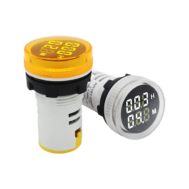 Mini 22MM LED Round Square Digital Timer Meter 0-60 Minute/0-999Hour AC 220V-380V Signal Light Hour Meter Panel Mounting