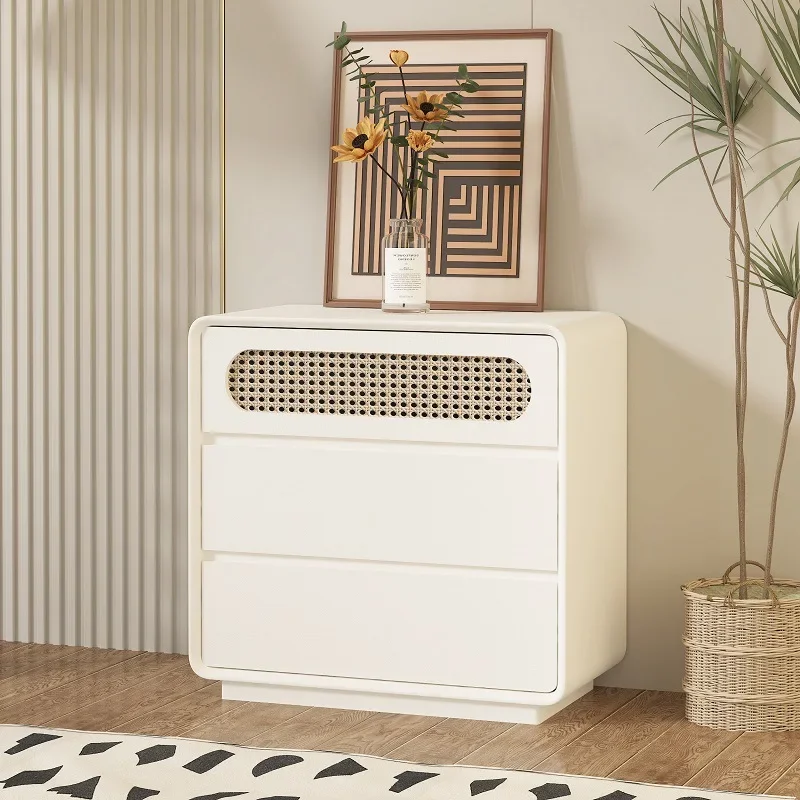 White solid wood rattan five or six chest cabinet, bedroom, bedside drawer, storage cabinet, living room locker, integrated