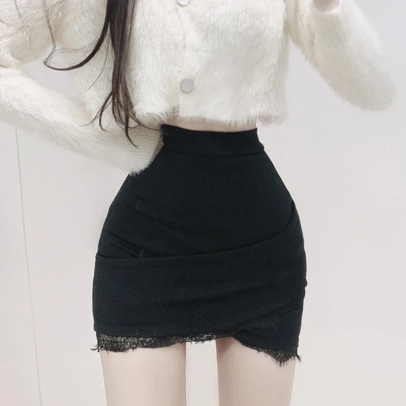 2024 Hot Selling Spot Solid Color Collage Splicing Sexy Lace Edge Slimming Quick Drying Slimming Wrap Buttocks Skirt Short Skirt