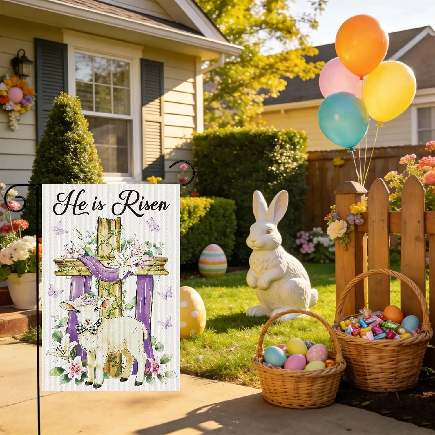 He is Risen Easter Garden Flag, Small Spring Flower Double Sided Outside for Farmhouse, Cross Sheep Religion Flags for Home  ZZM