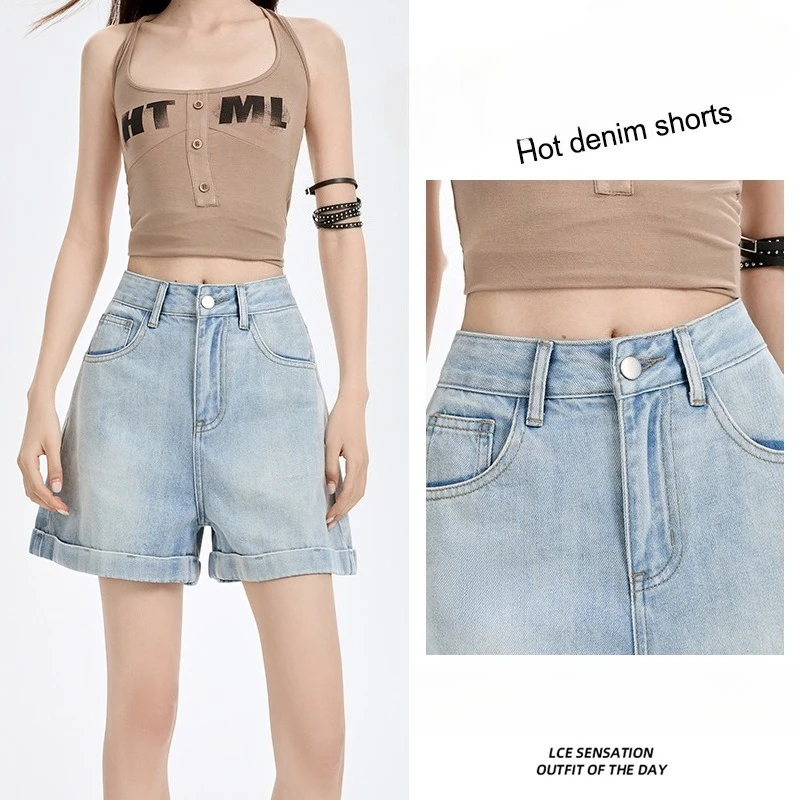 Y2K فضفاض عادية الدينيم سراويل قصيرة صيف جديد المرأة عالية الخصر كل مباراة فضفاض الجينز 2000S ريترو كلاسيكي الساخن مثير شورتات جينز #5