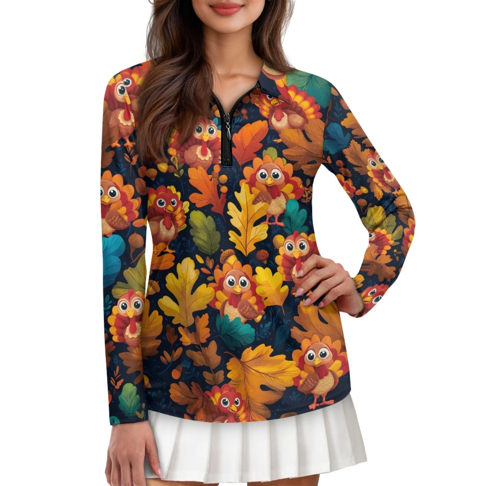 PENSTROLL Turkey Autumn Leaf Womens Comfortable Athletic Activewear Long Sleeve Golf Clothes for Casual