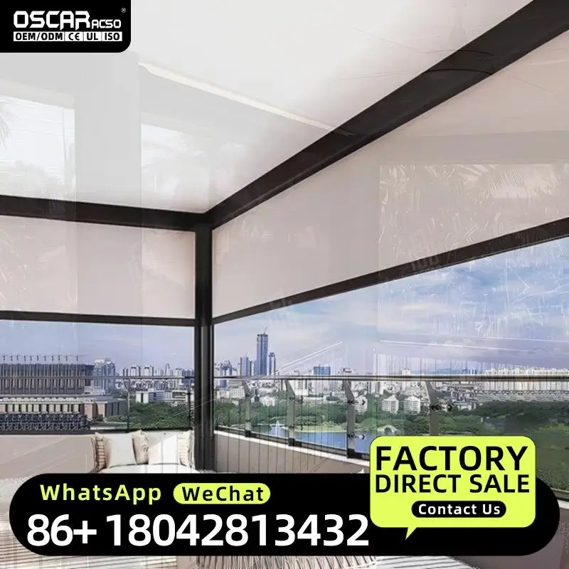 Persianas enrollables con cremallera a prueba de viento, persianas motorizadas impermeables para exteriores con protección UV para balcón, patio, jardín.