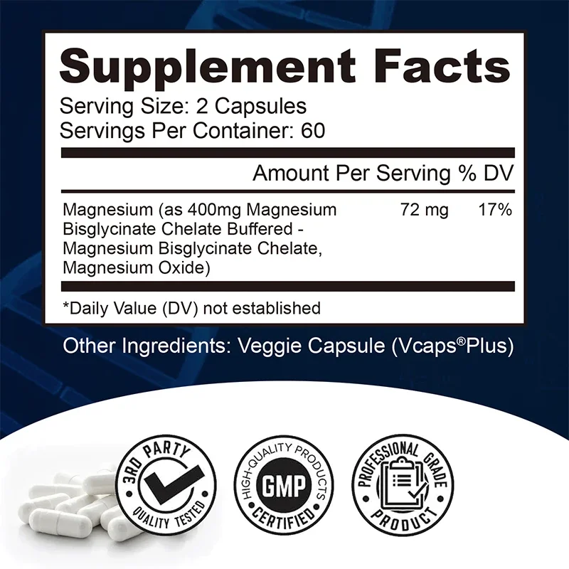 Magnesium Bisglycinate - for Muscle, Nerve,  Sleep, Joints, Bones, Immune & Energy - High Absorption, Vegetarian