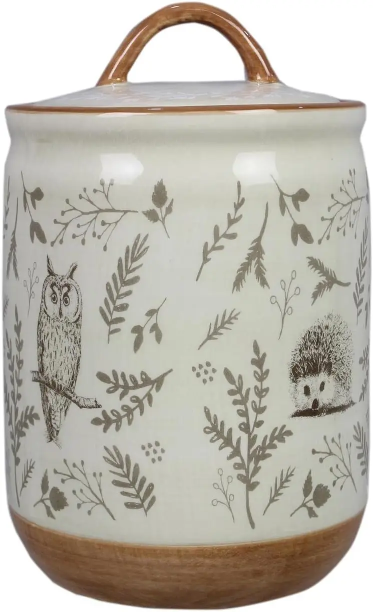 Young's Inc. Set of 1 Woodland Cottage Ceramic Canisters-  Containers for Kitchen and Bathroom -   Decor Accent to Store Foo