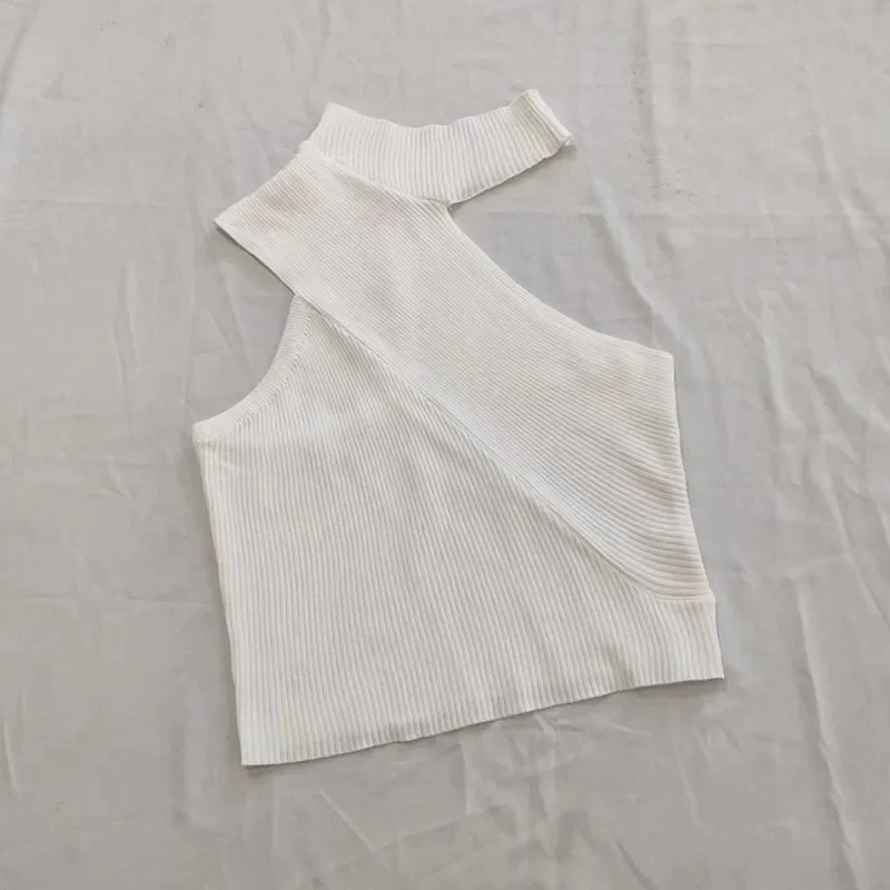 Top corto da donna con scollo a lupetto lavorato a maglia canotte Sexy Slim solide top Streetwear tinta unita per le donne 2024 primavera estate