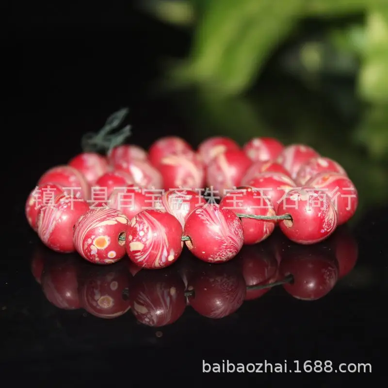Vintage Glass Beads String Cherry Red Vintage Glass Tail Round Beads Bracelet Beads String
