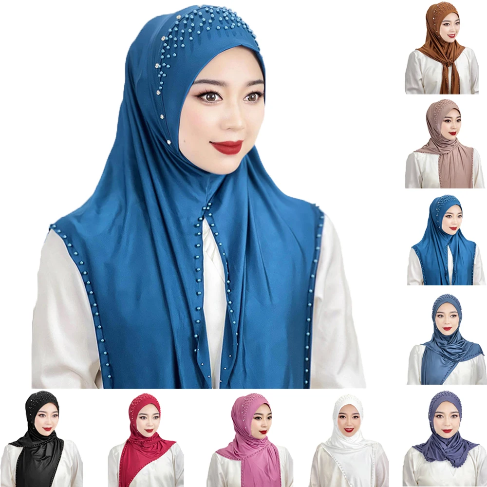 

Muslim Hijab Solid Color Beaded Arab Hijab Long Hijab Women Hijab Beaded Soft and Easy to Wear Hijab Turkish Head Wrap Scarf