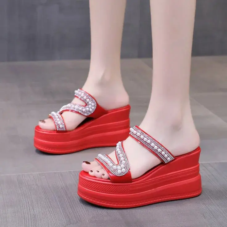 

Women Summer Red Wedges Sandals Platform Super High Heels Slippers Woman Outdoor Casual Thick Bottom Peep Toe Slides white heels