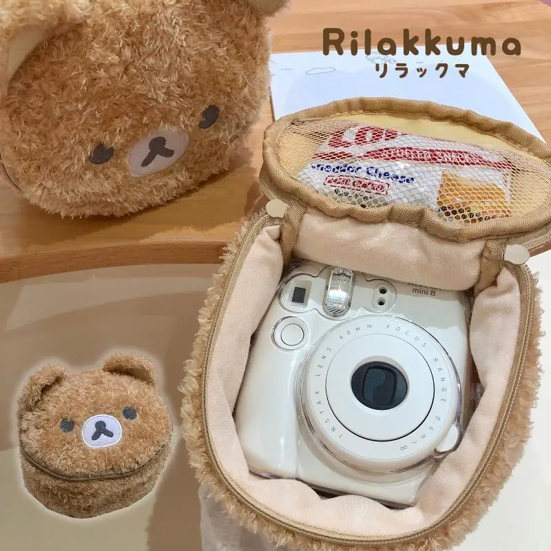Cartoon Rilakkumas Bear Plush Storage Bag Large Capacity Teddy Bear Traveling Makeup Cosmetic Bag Jewelry Camera Organizer