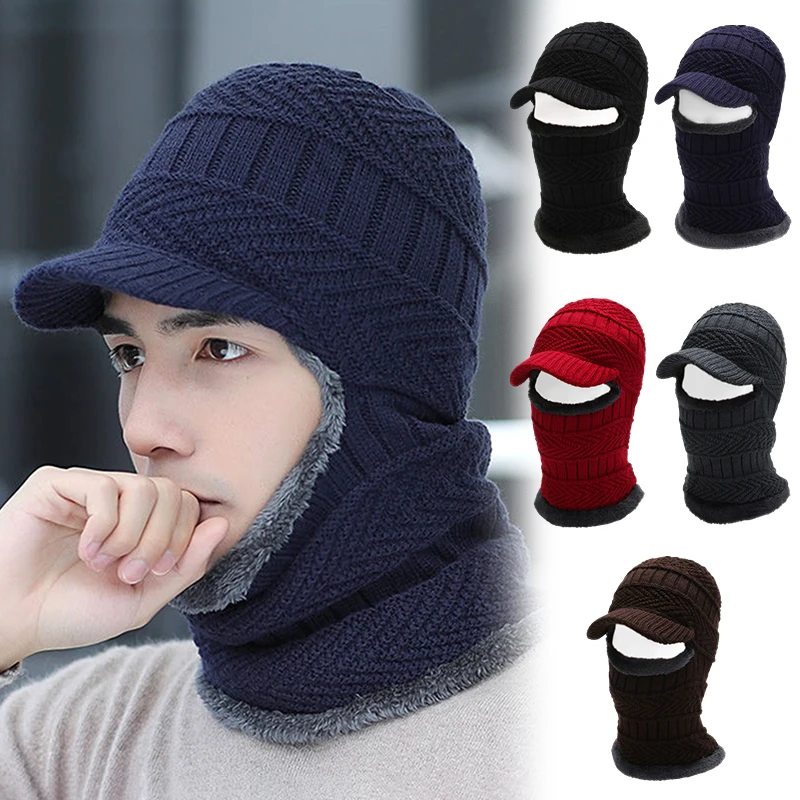 Winter Hat Thermal Knit Cap Men Women Warm Scarf All-in-one Thickened Hat Gloves Outdoor Cycling Running Neck Protect Caps