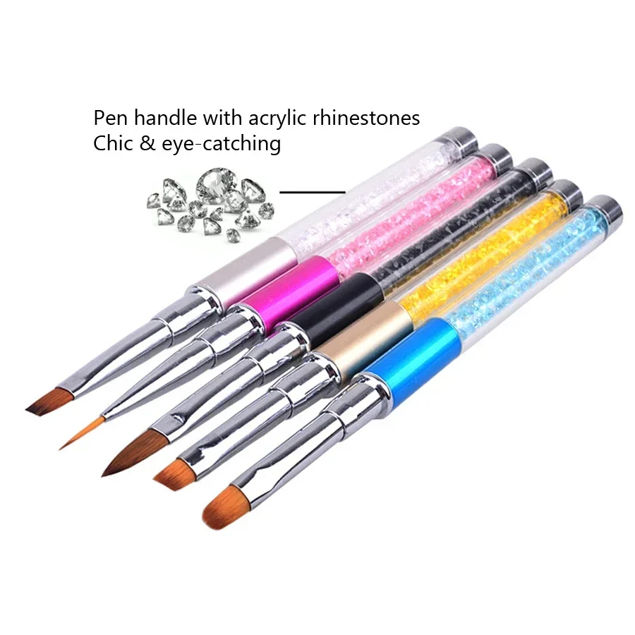 Pennello per nail art con manico in metallo con strass e diamante, in polvere acrilica, gel, rivestimento liquido, incluso per uso in salone