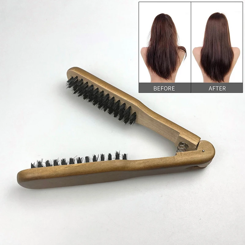 1Pc Professionele Stijltang Varkenshaar Steil Haar Dubbele Borstel V-vormige Kam Clip Doet Geen Pijn Styling Tools diy Thuis