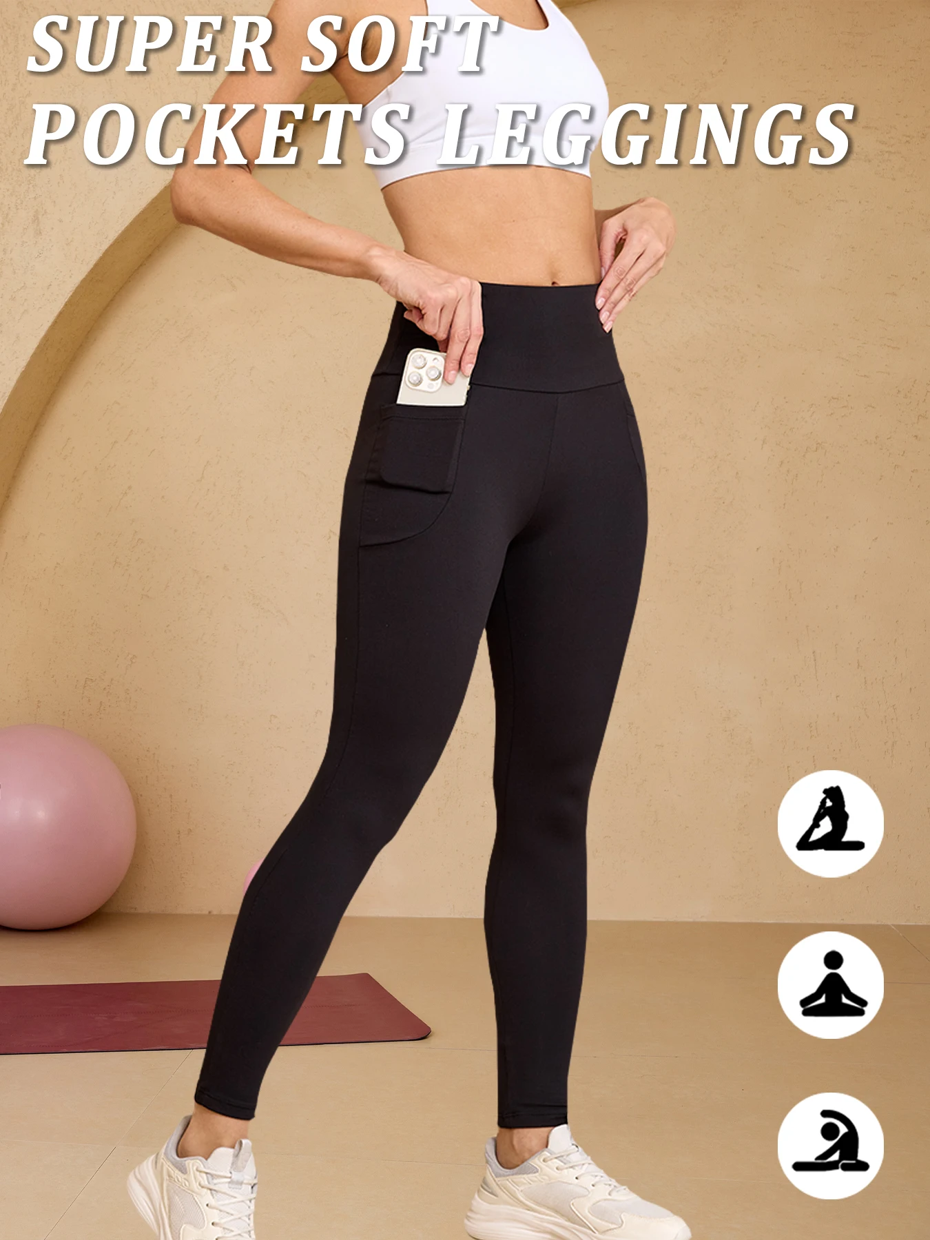 

Super Soft Sports Leggings With Pockets For Women High Waisted Workout Yoga Running Push Up Gym Fitness Tight Pants Women's