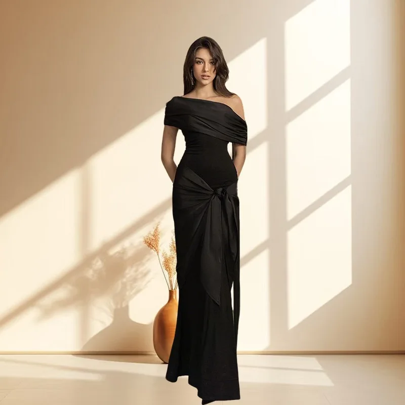 

Women's Dress 2026 Spring Summer New Sexy Off Shoulder Dress High Slit Elegant Slim Fit Sexy Party Gown Night Club Dress