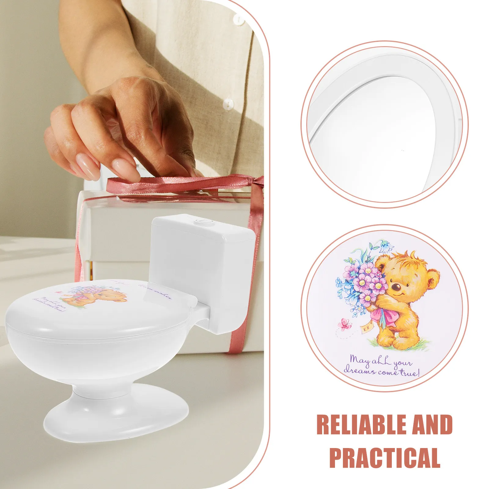 Cute Toilet Design Wind-Up Music Box Plastic Mechanism Melody Box Stylish Tabletop Ornament for Living Room Bedroom Decor