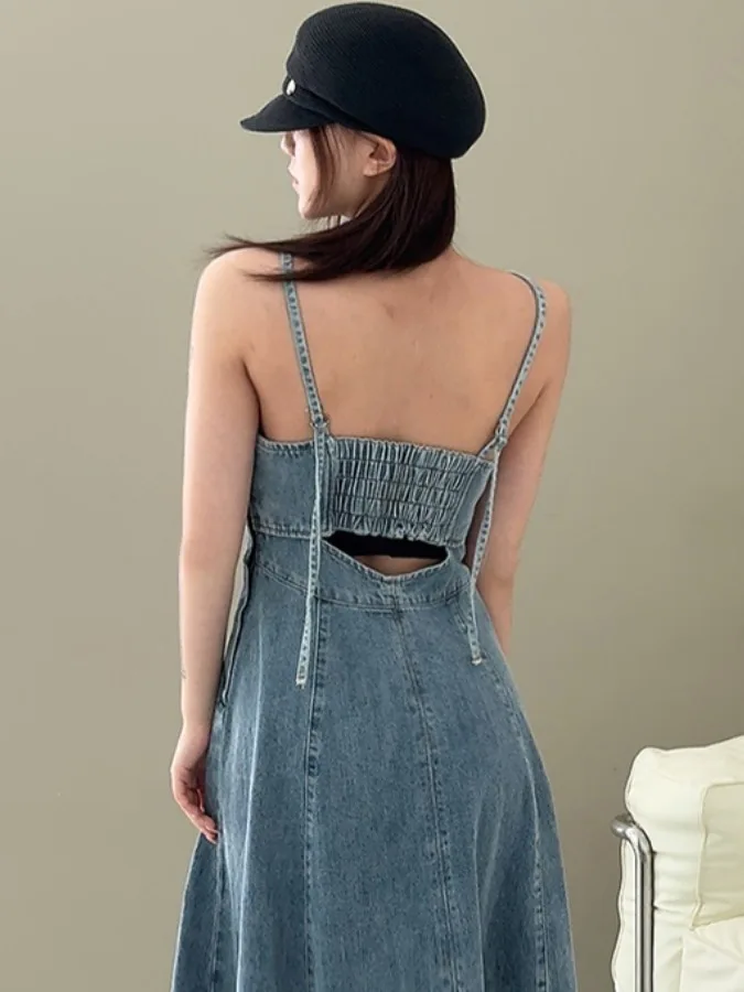 

Retro Sle Bal Denim ter Dr Women's Summer New Design Waist Cinching Slimming Long Skirt Ele Faionable