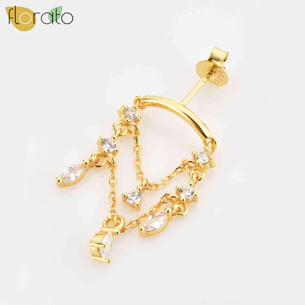 925 Sterling Silver Ear Needle Exquisite Luxurious Gold Silver Earrings White Zircon Tassel Pendant  Earrings for Women Jewelry