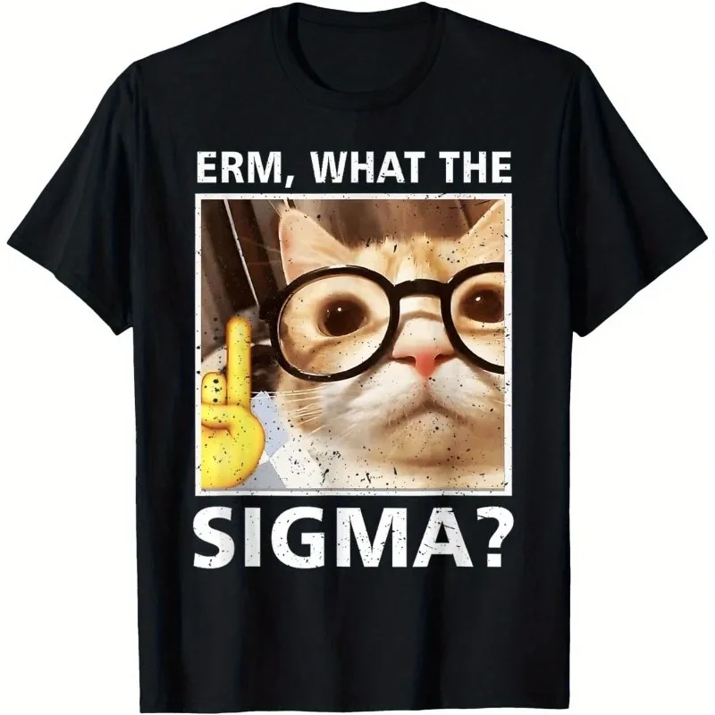 

Uh What Is Sigma Funny Cat Meme T-Shirt Women Round Neckline Casual Short Sleeve Aesthetic Clothes Funny Women Clothes