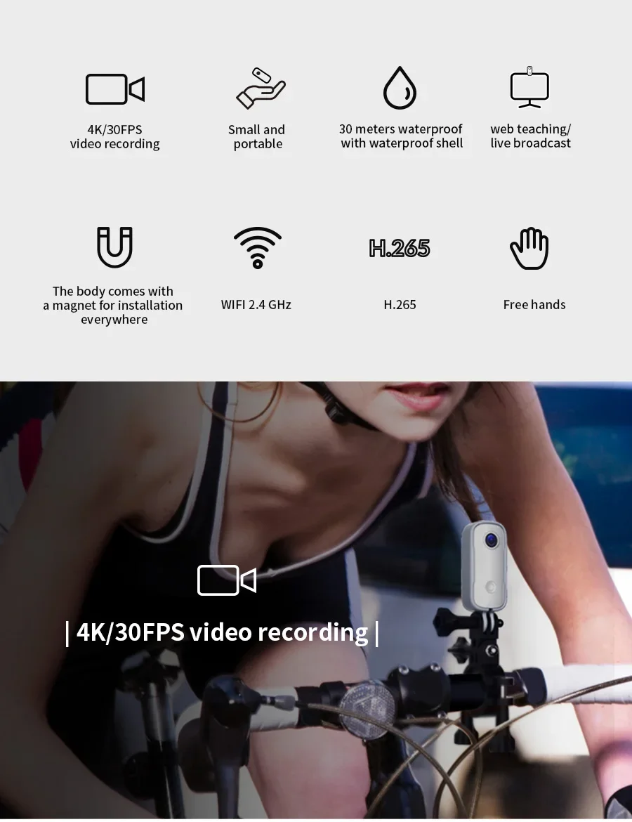 Caméra à pouce SJCAM C100 Plus 4K WiFi 30M, caméscope DV étanche pour Sport d'action