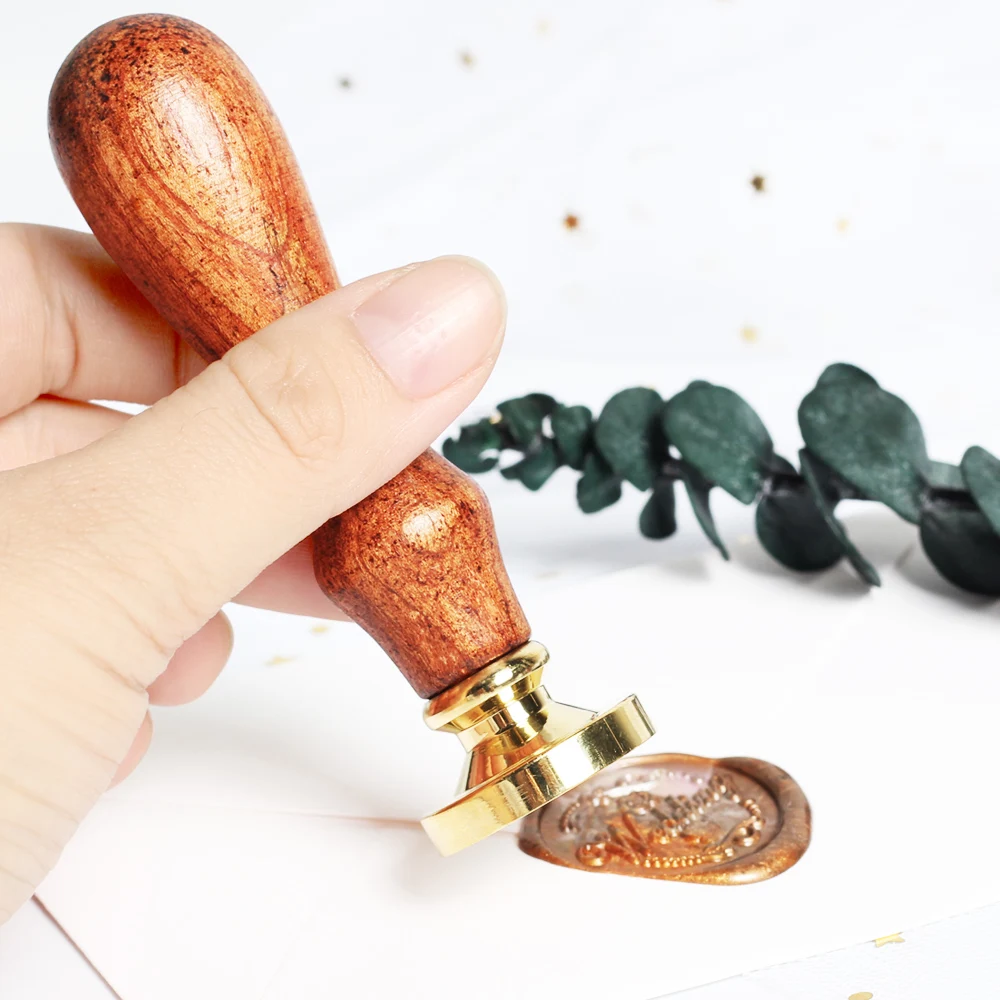 Antique Red Wood Wax Seal Handle With Replaceable Copper Stamp Head DIY Handicraft Wedding Invitation Retro Sealing Stamp Tool view 2