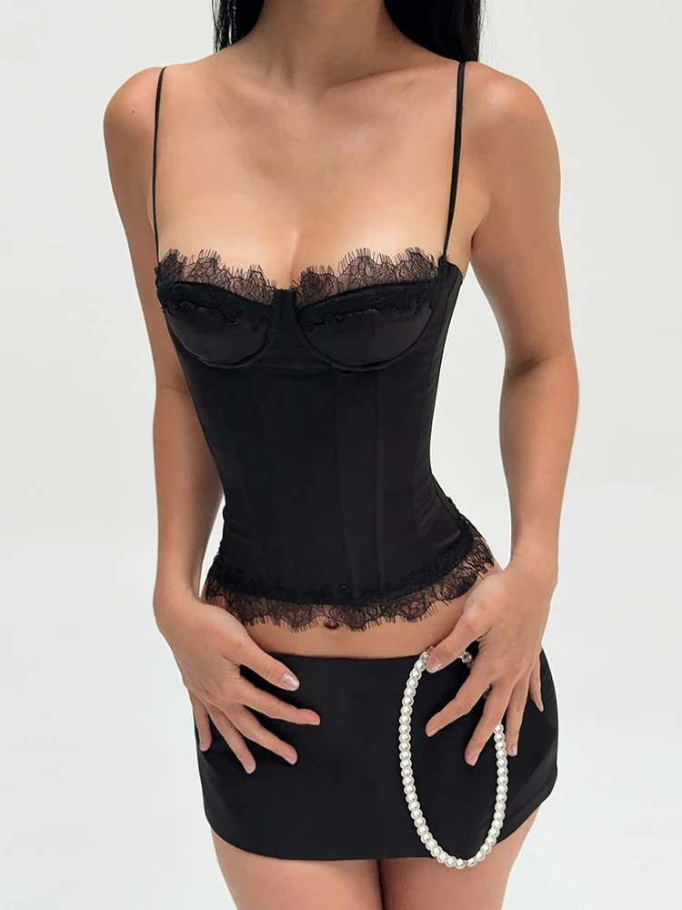 Weird Puss Spitzen-Patchwork-Camisole für Damen, tief ausgeschnitten, figurbetont, Musikfestival, Sommer, neuer Trend, sexy, Midnight Hottie, wilde Streetwear – Detail 16
