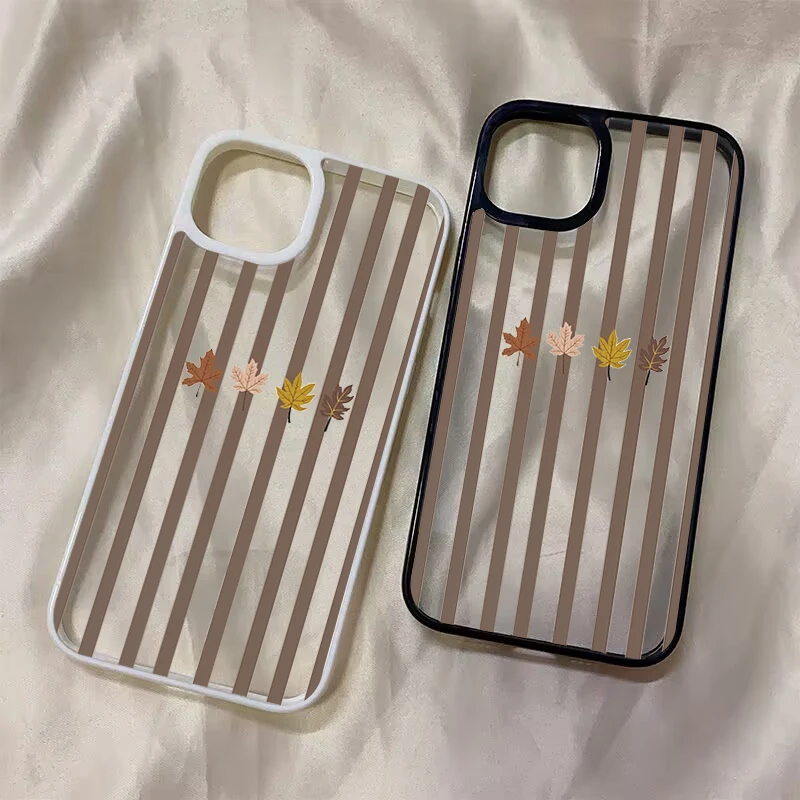Brown Stripes Autumn Leaves Clear Case for Samsung Galaxy S23 S24 S25 Ultra S26 Plus FE A37A36 A27 A26 A57 A56 A16 A35 A06 Cover