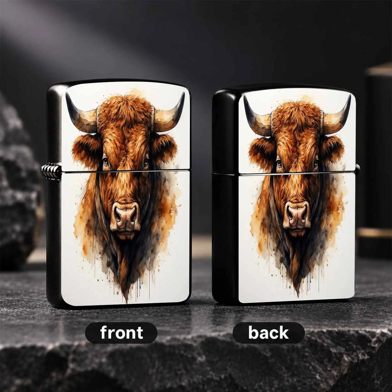 Watercolor Brown Bull Art Print Portable Lighter, Exquisite Hand-Painted Bison Head Pattern Decor, Multi-Scenario Usable Accessory For Outdoor Camping Daily Candle Incense Lighting, Unique Nice Gift For Family And Hobby Friends A Humorous A