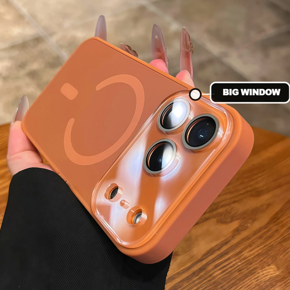 حافظة هاتف مغناطيسية أصلية رسمية لهاتف آيفون 17 Air 11 12 13 14 15 16 17 Pro Max Magsafe غطاء حامي شحن نافذة كبيرة