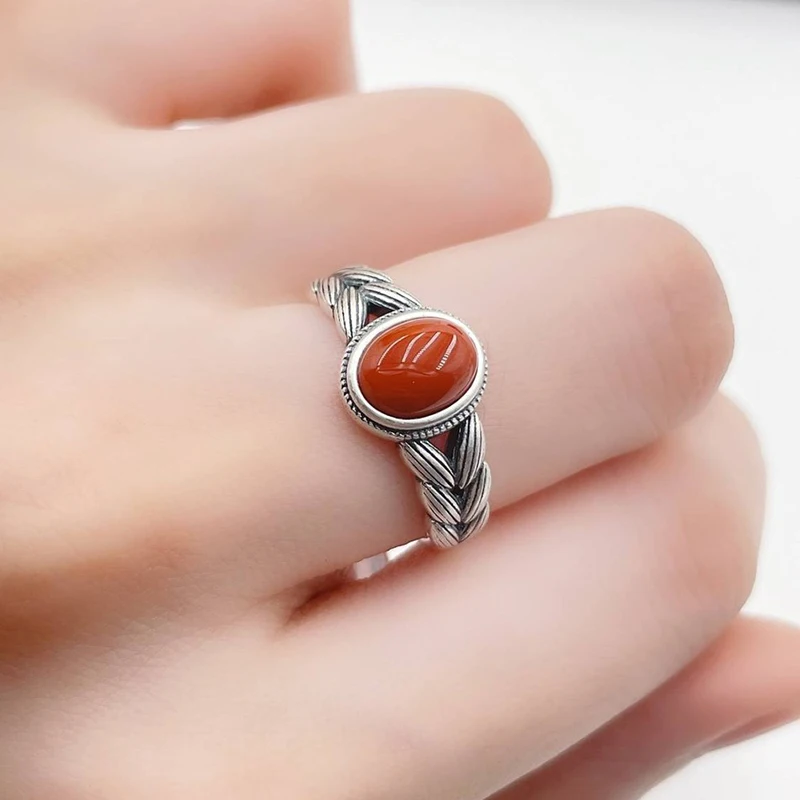 Foxanry الأحمر الزركون خواتم الخطبة للنساء الأزواج موضة جديدة خمر الشرير القمح الأذن الهندسة اليدوية مجوهرات الحفلات هدايا #4