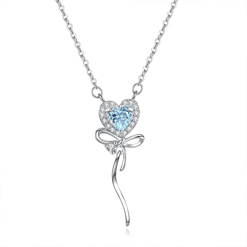 

925 Sterling Silver Heart Shape Genuine Bride Necklace Pendant for Women Topaz Citrine Garnet Amethyst Peridot Jewlery Gift