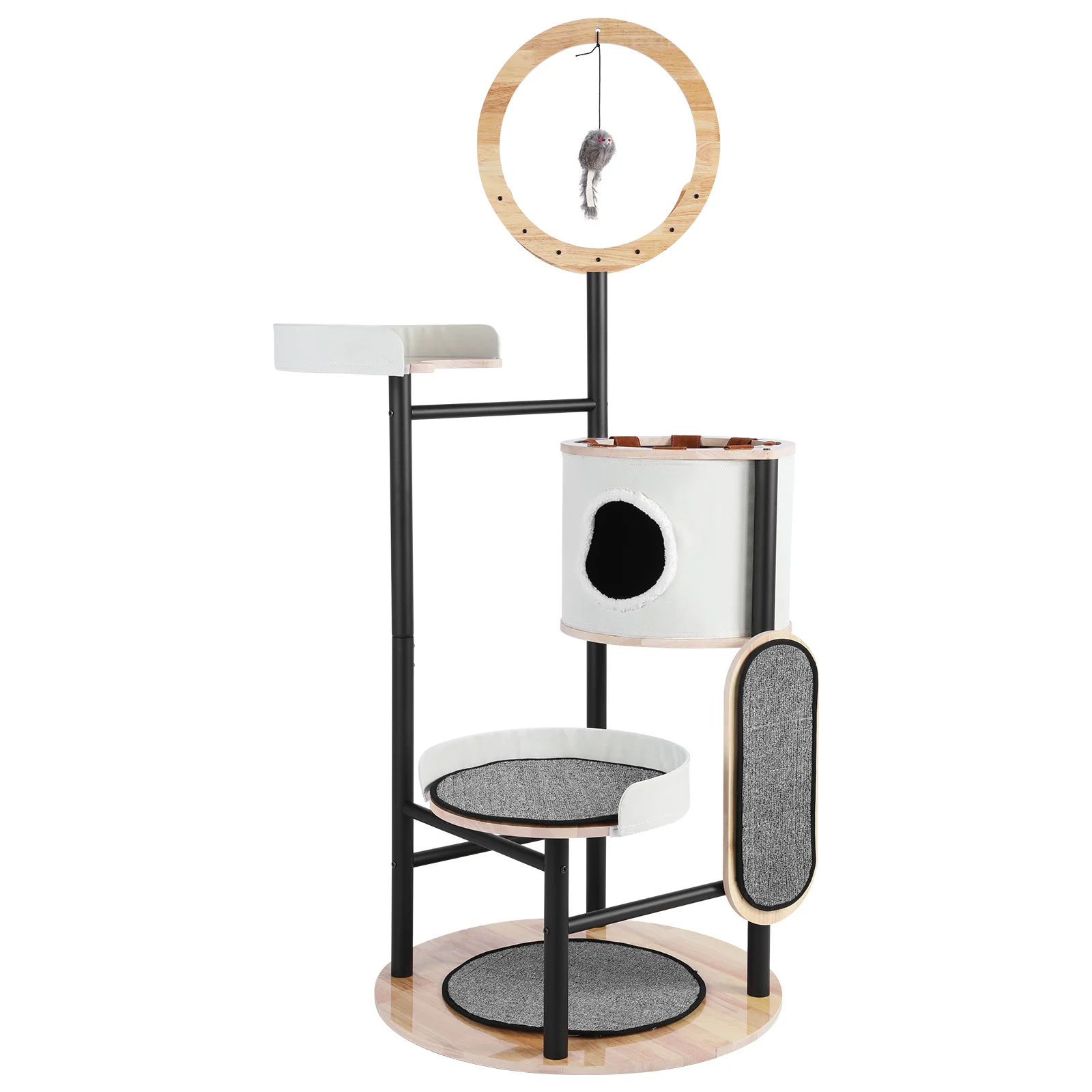 

66-Inch Cat Tower with Scratching Post Multi-Level Cat Furniture with Dangling Ball Platform Hammock for Indoor Large Cats