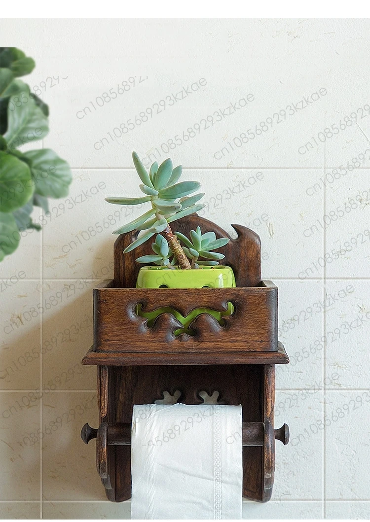 Wooden Paper Towel Holder Toilet Storage Rack Tissue Box Home Wall Mounted Container Bathroom Shelf