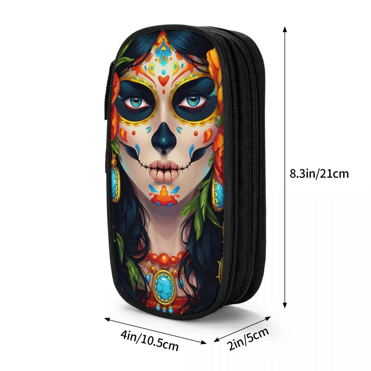 مقلمة Sugar Skull Halloween مقلمة Muerte Pencilcases حامل أقلام للفتيات والأولاد حقيبة كبيرة للطلاب المدارس بسحاب القرطاسية