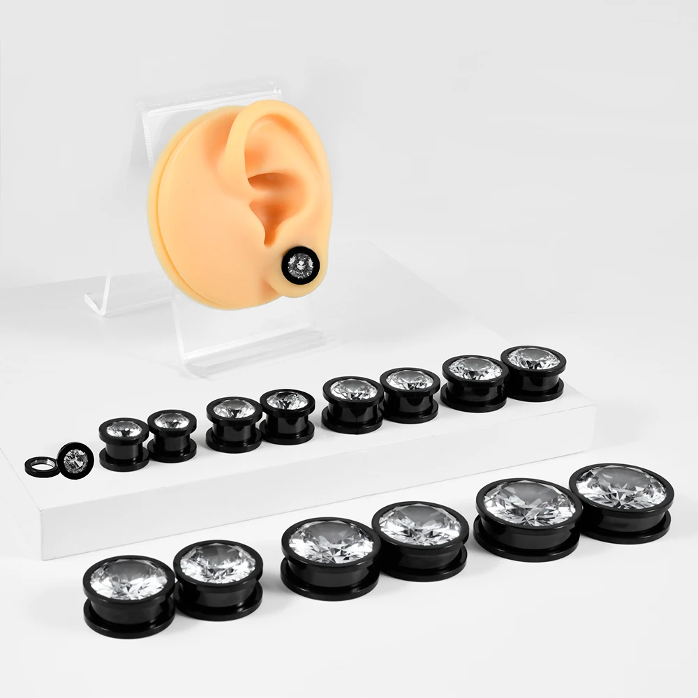 1Set Stainless Steel DIY 4 Color Zircon Ear Plugs Screw Ear Gauge Flesh Stretchers Punk Piercing Earrings Body Piercing Jewelry