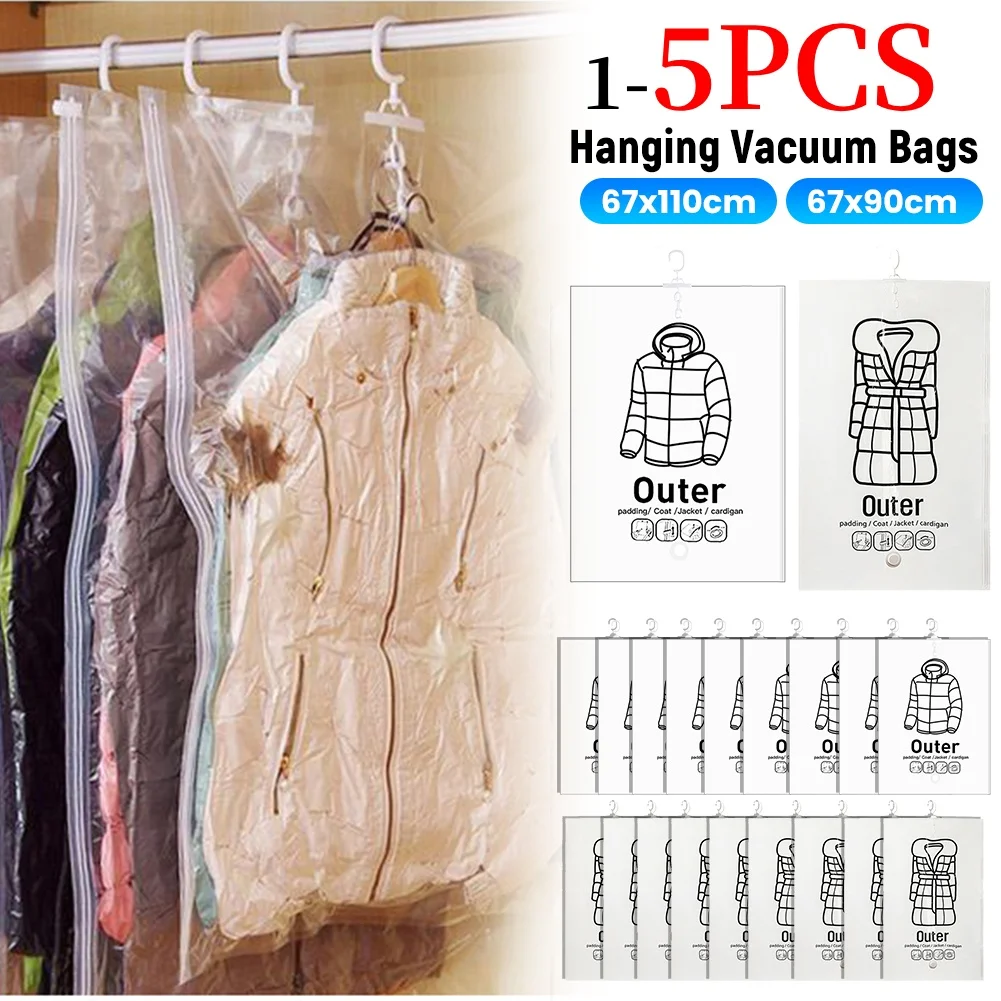 Hanging Vacuum Bags Space Saving Clothes Compression Storage Bag Reusable Empty Pump Bags Clothes Wardrobe Quilt Vacuum Pack