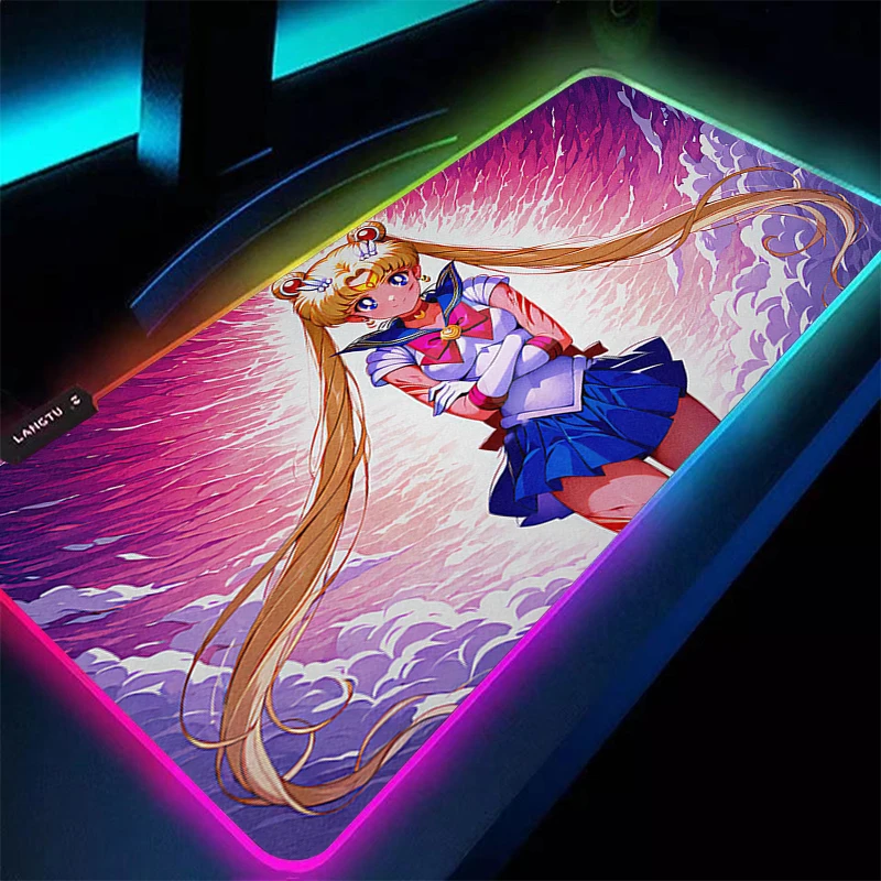 

Коврик для мыши RGB S-Sailor Moon 90x40 см с подсветкой, игровые аксессуары, компьютерный коврик для геймеров, мини-ПК, клавиатура, светодиодный настольный коврик, XXL коврик для мыши